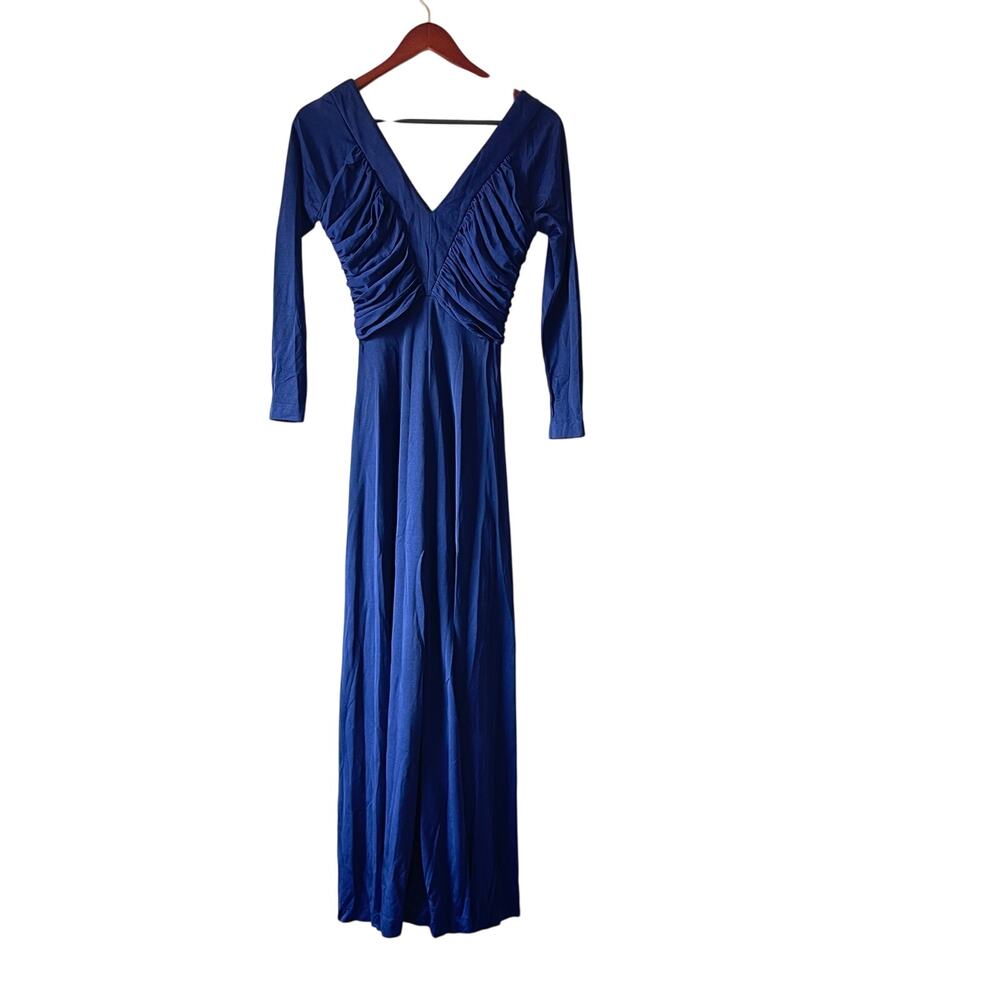 Vintage 70s cinched waist blue gown with long sleeves size xs‎